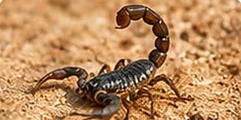 Escorpião amarelo em ambiente externo. Serviço de controle de escorpiões